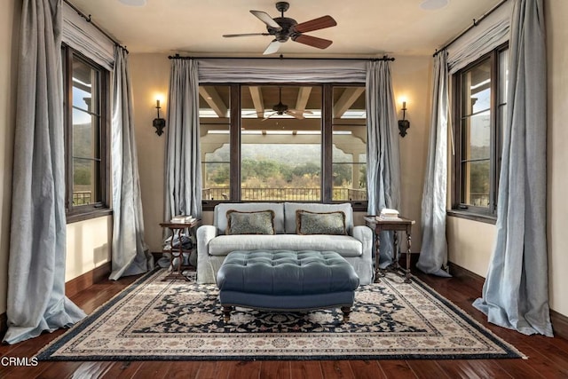561 Saddle Ln, Ojai, CA 93023 - living area featuring hardwood / wood-style flooring, baseboards, a ceiling fan, and plenty of natural light