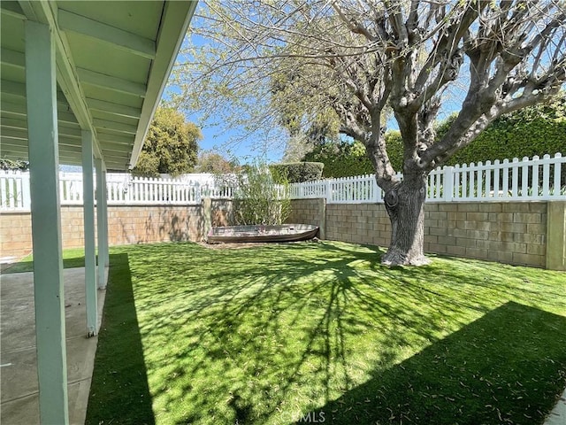 view of yard featuring a fenced backyard