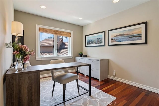 4 Bastia, Laguna Niguel, CA 92677 - office area featuring dark wood-style floors, recessed lighting, and baseboards