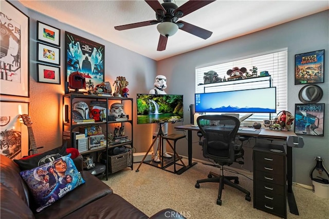 22004 Pamplico Dr, Saugus, CA 91350 - home office featuring ceiling fan, baseboards, and carpet flooring