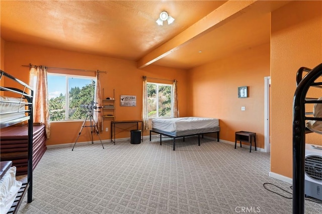 2745 Deer Creek Dr, Running Springs, CA 92382 - bedroom with carpet flooring and beam ceiling