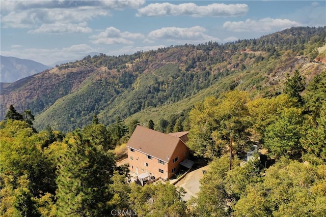 2745 Deer Creek Dr, Running Springs, CA 92382 - view of subject property with a heavily wooded area and a mountain backdrop