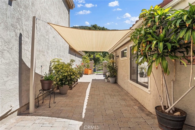 view of patio with a gate