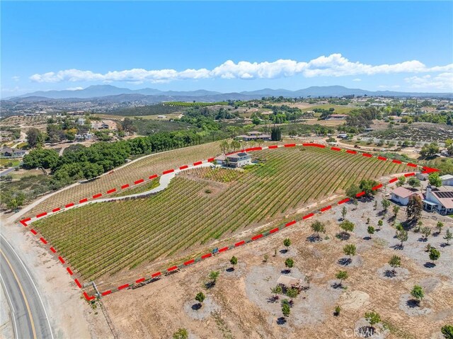 birds eye view of property featuring a rural view and a mountain view