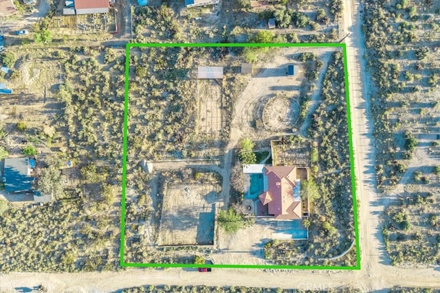 10341 Pinon Ave, Morongo Valley, CA 92256 - aerial view of property and surrounding area featuring property boundaries highlighted