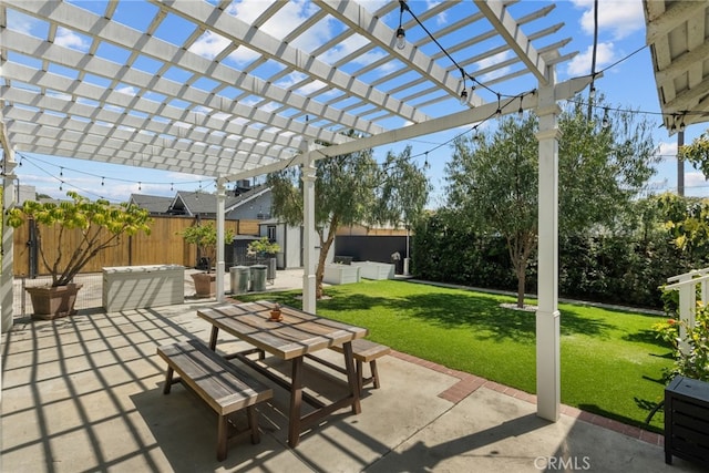 view of patio / terrace with outdoor dining space, a pergola, and a fenced backyard