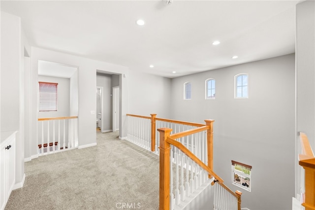 16219 Skyridge Dr, Riverside, CA 92503 - corridor with an upstairs landing, carpet, recessed lighting, and baseboards