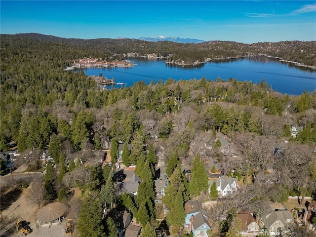 229 Maple Dr, Lake Arrowhead, CA 92352 - aerial overview of property's location with a forest and a nearby body of water