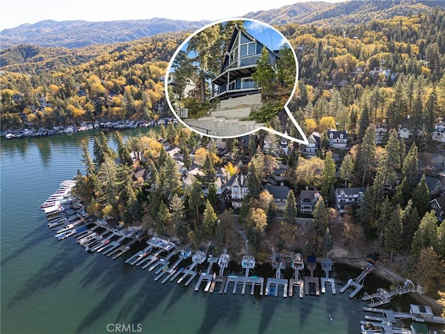 28919 Palisades Dr, Lake Arrowhead, CA 92352 - aerial view featuring a water and mountain view