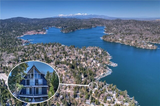28919 Palisades Dr, Lake Arrowhead, CA 92352 - drone / aerial view with a water and mountain view