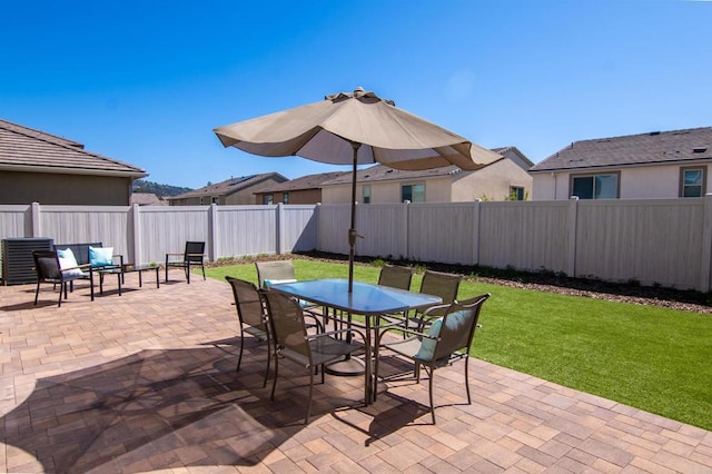 view of patio / terrace featuring outdoor dining space and a fenced backyard