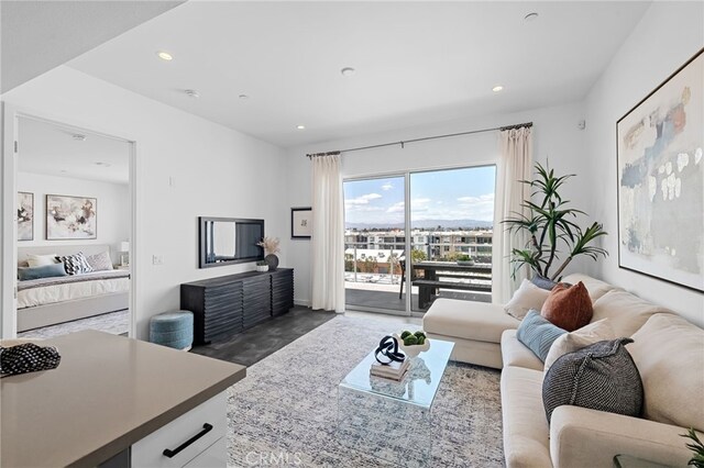 living room with recessed lighting