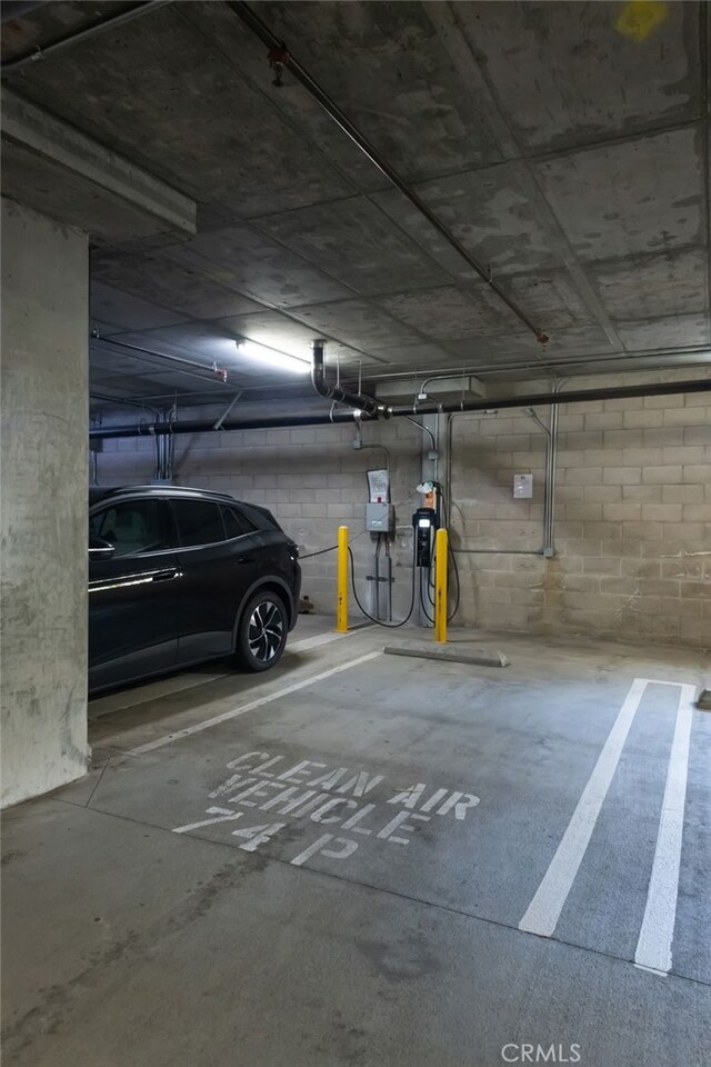 parking deck with concrete block wall