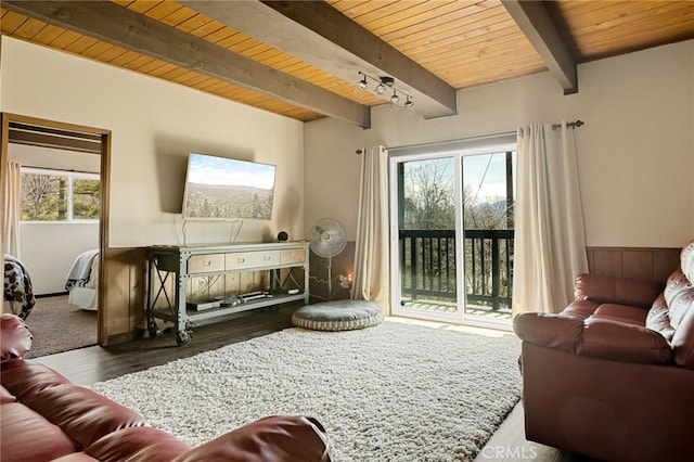 27994 W Shore Rd, Lake Arrowhead, CA 92352 - living room with wood ceiling with exposed beams and wood finished floors