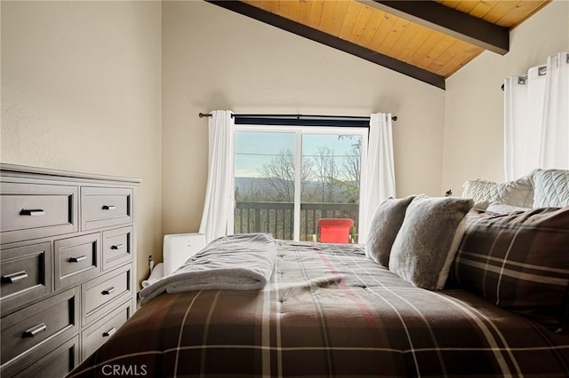 27994 W Shore Rd, Lake Arrowhead, CA 92352 - bedroom featuring wooden ceiling and access to outside
