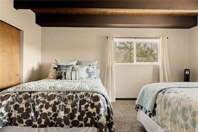 27994 W Shore Rd, Lake Arrowhead, CA 92352 - carpeted bedroom with wood ceiling with exposed beams