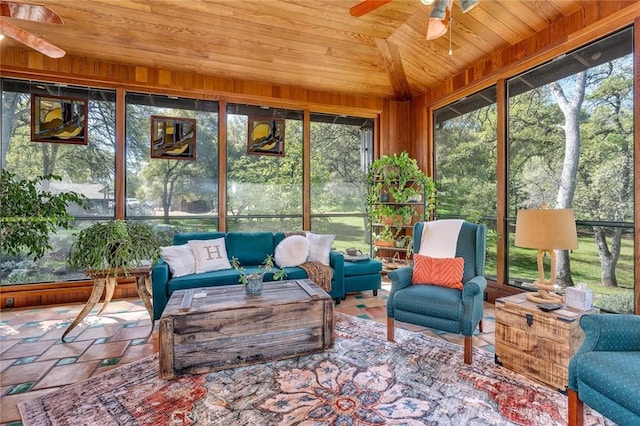 sunroom / solarium with vaulted ceiling and wooden ceiling