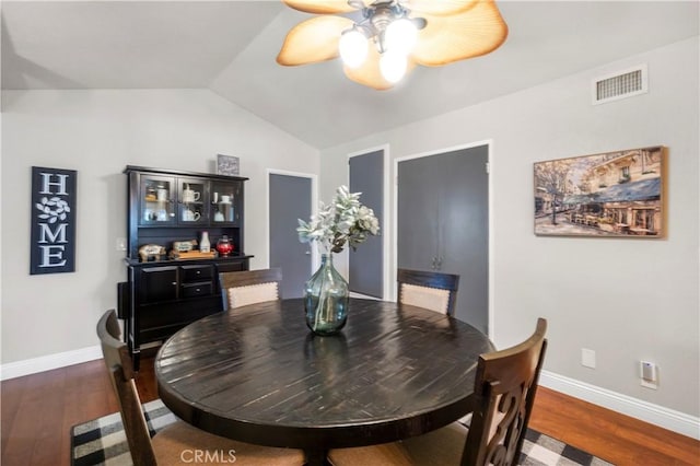 805 W Brentwood Ave, Orange, CA 92865 - dining space with ceiling fan, wood finished floors, and lofted ceiling