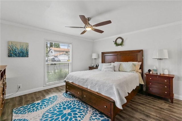 805 W Brentwood Ave, Orange, CA 92865 - bedroom with dark wood-style floors, crown molding, and a ceiling fan