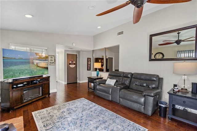 805 W Brentwood Ave, Orange, CA 92865 - living area featuring ceiling fan, wood finished floors, recessed lighting, and vaulted ceiling