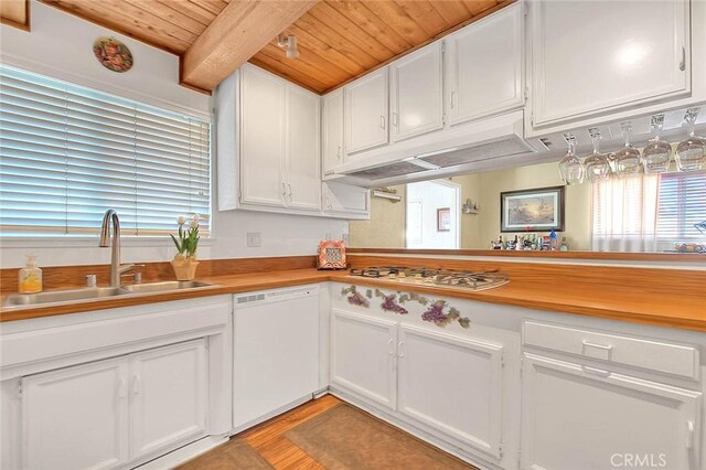 6087 Academy Ave, Riverside, CA 92506 - kitchen with a sink, white cabinetry, gas cooktop, white dishwasher, and wooden ceiling