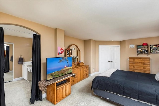 29567 Cool Meadow Dr, Menifee, CA 92584 - carpeted bedroom with a closet and arched walkways