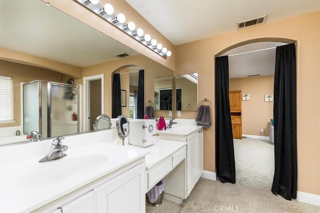29567 Cool Meadow Dr, Menifee, CA 92584 - bathroom featuring double vanity, a shower stall, and plenty of natural light