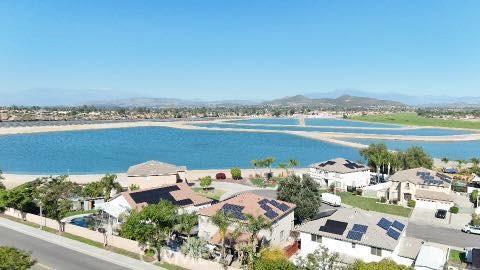 29567 Cool Meadow Dr, Menifee, CA 92584 - aerial perspective of suburban area featuring a large body of water
