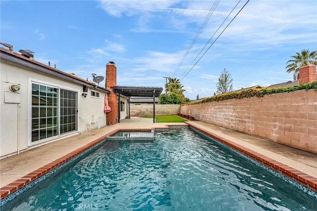 12195 Monte Vista Ave, Chino, CA 91710 - view of swimming pool featuring a fenced in pool, a pergola, a patio area, and a fenced backyard