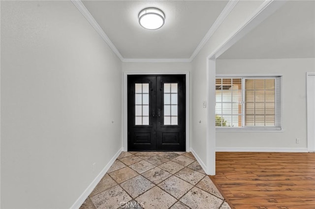 12195 Monte Vista Ave, Chino, CA 91710 - entryway with french doors, ornamental molding, and baseboards