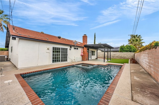 12195 Monte Vista Ave, Chino, CA 91710 - view of swimming pool with cooling unit, a patio, a fenced backyard, and a pergola