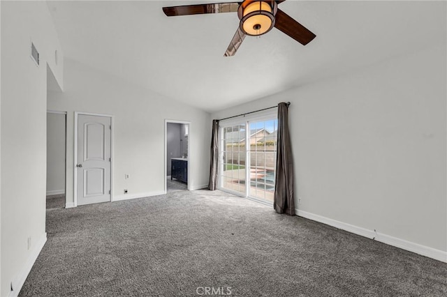 12195 Monte Vista Ave, Chino, CA 91710 - unfurnished room featuring carpet floors, ceiling fan, vaulted ceiling, and baseboards