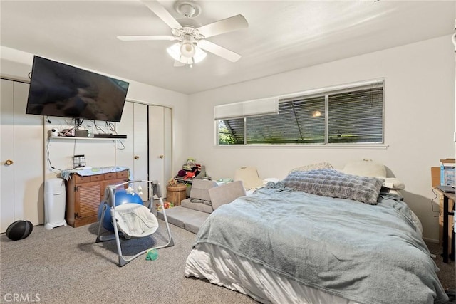 bedroom featuring carpet floors and ceiling fan