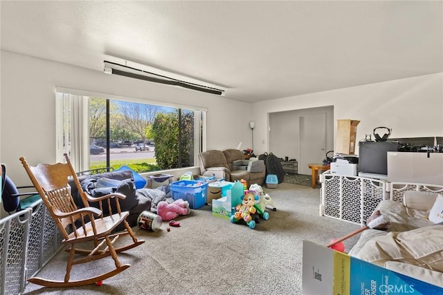rec room with carpet flooring