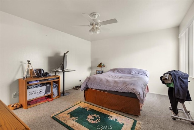 bedroom featuring carpet flooring and ceiling fan