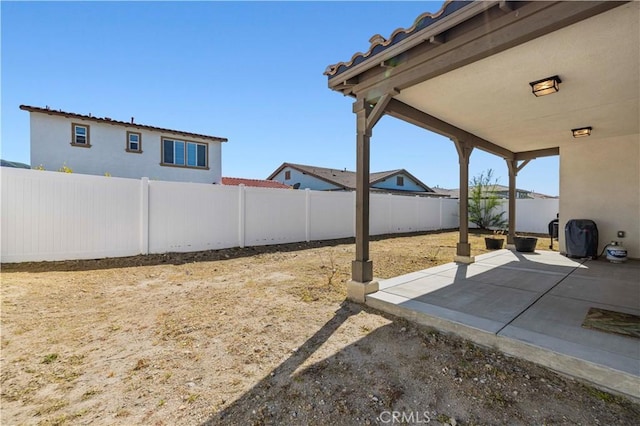 view of yard featuring a patio area and a fenced backyard