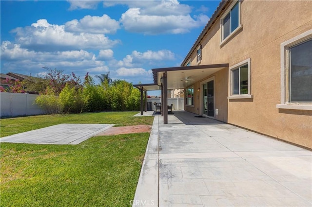 11102 Duran, Jurupa Valley, CA 91752 - view of yard with a patio, ceiling fan, and fence