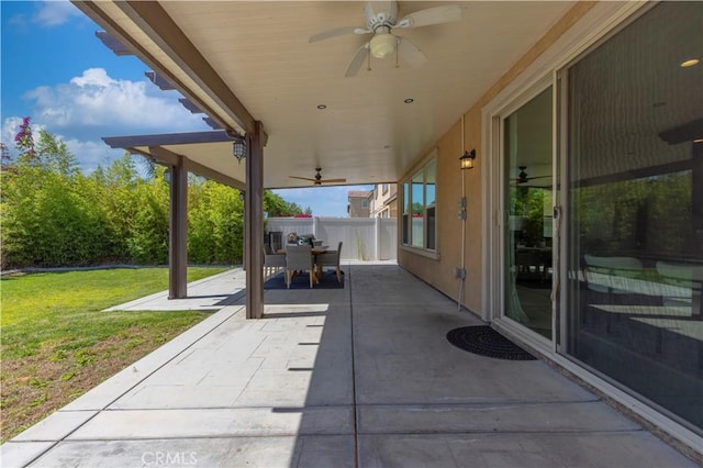 11102 Duran, Jurupa Valley, CA 91752 - view of patio with outdoor dining space, ceiling fan, and fence