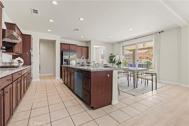 11102 Duran, Jurupa Valley, CA 91752 - kitchen featuring recessed lighting, a kitchen island with sink, visible vents, appliances with stainless steel finishes, and a sink