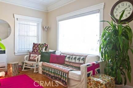 324 W 9th St, Long Beach, CA 90813 - living area featuring ornamental molding and wood finished floors