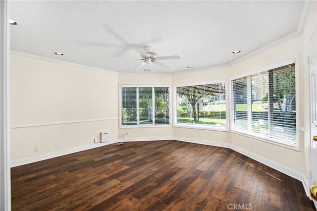 22316 Bear Creek Dr S, Murrieta, CA 92562 - spare room with baseboards, recessed lighting, wood finished floors, ceiling fan, and crown molding