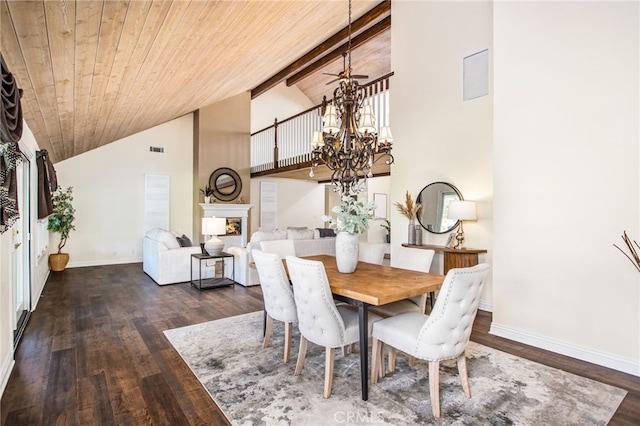 22316 Bear Creek Dr S, Murrieta, CA 92562 - dining area with baseboards, wooden ceiling, and a lit fireplace