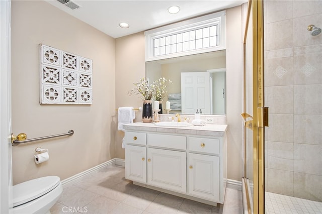 22316 Bear Creek Dr S, Murrieta, CA 92562 - bathroom featuring tile patterned floors, vanity, a shower stall, and toilet