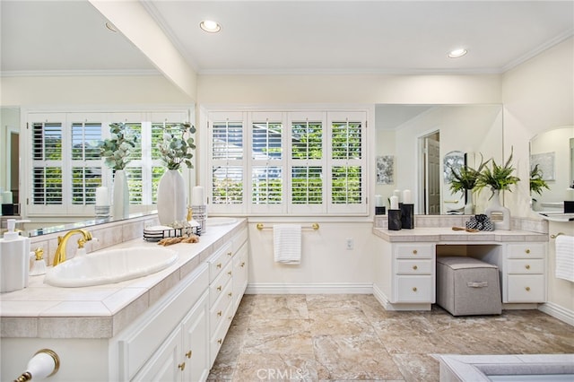 22316 Bear Creek Dr S, Murrieta, CA 92562 - full bath featuring baseboards, vanity, and crown molding