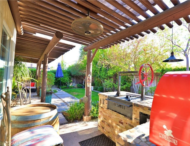 view of patio featuring a fenced backyard and area for grilling
