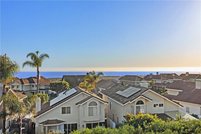 aerial view at dusk with a residential view