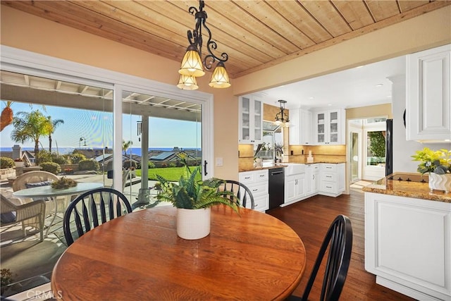 2107 Camino Laurel, San Clemente, CA 92673 - dining room featuring dark wood-type flooring and wooden ceiling