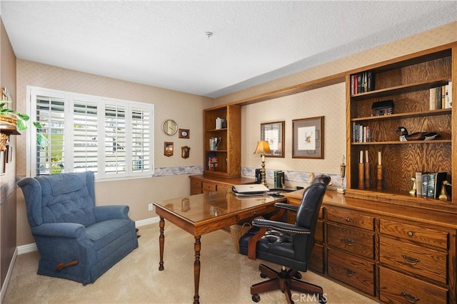 2107 Camino Laurel, San Clemente, CA 92673 - office area with wallpapered walls, carpet floors, and a textured ceiling