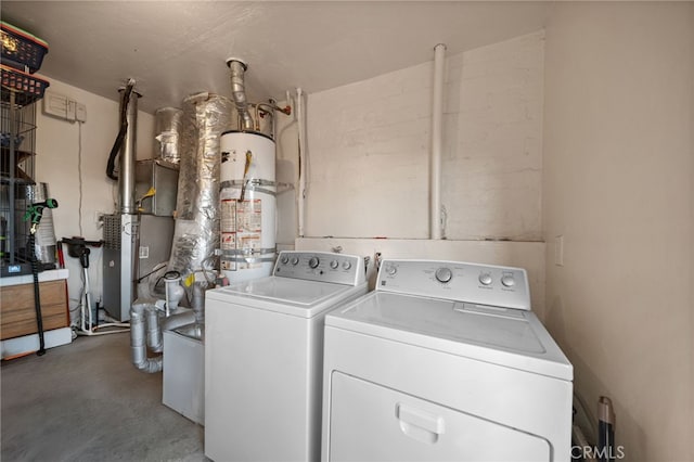 23755 Goetz Dr, Menifee, CA 92587 - clothes washing area with strapped water heater, separate washer and dryer, and laundry area