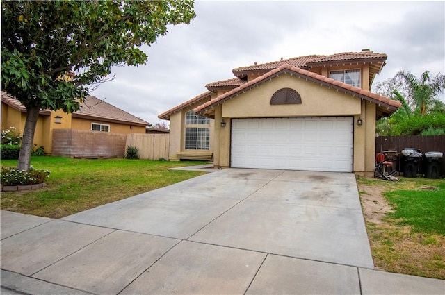 1284 William Mcgrath St, Colton, CA 92324 - mediterranean / spanish home with a tiled roof, driveway, stucco siding, an attached garage, and a chimney